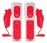 TechKen Telecomando con Motion Plus, Nunchuk e Cinturino da Polso in Silicone per Wii/Wii u (Rosso)