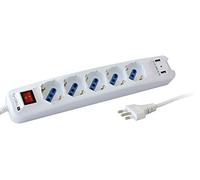Multipresa a 5 Posti Italiana 10/16A Bipasso / Schuko con 2 Prese USB