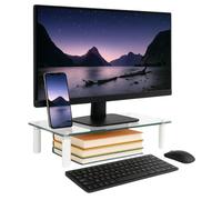 Techly Stand da Scrivania in Vetro Trasparente per Monitor e Laptop – Regolabile