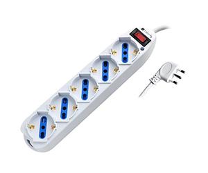 Techly 103038 Multipresa 5 Posti Italiana Bipasso/Schuko con Spina 10A Bianco