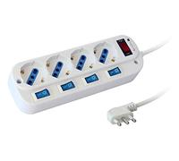 Techly 103052 Multipresa 4 Posti Bipasso con Interruttori Indipendenti e Protezione da Sovraccarico Bianco