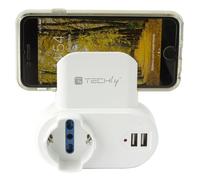 Techly Adattatore Presa bipasso/Schuko 2 USB 1A con porta telefono