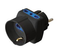 Techly 108651 Adattatore Triplo Spina Schuko a Prese Bipasso con Schuko Nero Nero