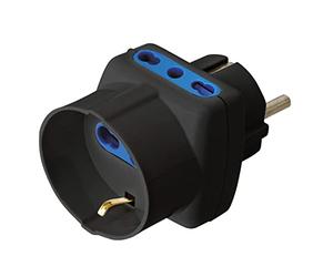 Techly 108651 Adattatore Triplo Spina Schuko a Prese Bipasso con Schuko Nero Nero