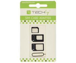 Techly 301535 Adattatore Scheda SIM (4 in 1) Nano-SIM, Micro-SIM e SIM Nero Nero