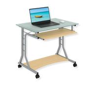 Techly 305687 Scrivania per PC Compatta in Metallo e Vetro con Ruote Ciliegio Chiaro