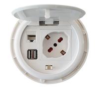 Techly 361698 Presa da Scrivania ad Incasso con 2 Prese USB e RJ45 con Coperchio Bianco