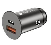 Techly Mini Caricatore da Auto USB-A e USB-C™ Ricarica rapida 38W Metallo