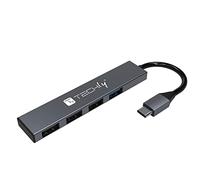 Techly 365962 Hub USB-C™ 3.2 a 4 Porte USB-A Slim in Metallo Grigio