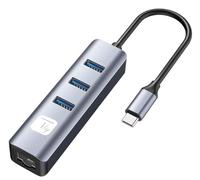 Techly 366914 Adattatore Convertitore USB-C™ a RJ45 Gigabit con Hub 3 Porte USB 5 Gbps Nero/Argento