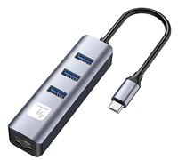Techly Adattatore Convertitore USB-C™ a RJ45 Gigabit con Hub 3 Porte USB 5