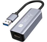 Techly 366921 Adattatore Convertitore USB 3.2 Tipo A a RJ45 Gigabit Nero/Argento