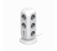 Techly 368284 Multipresa da Tavolo Torretta di Alimentazione 11 Prese Schuko 2 USB-A e 2 USB-C™ Bianco