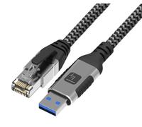 Techly 369670 Cavo USB 3.2 Tipo A Maschio a Ethernet RJ45 Maschio 3 Metri Nero/Argento