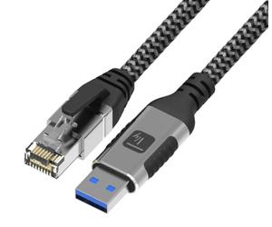 Techly 369670 Cavo USB 3.2 Tipo A Maschio a Ethernet RJ45 Maschio 3 Metri Nero/Argento