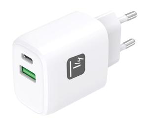 Techly 621895 Caricatore Alimentatore GaN USB-C™ 20W e USB-A 18W da Muro Bianco