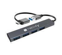 Techly 621925 Hub USB-A USB-C™ 3.2 a 4 Porte USB-A Slim in Metallo Grigio