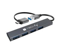 Techly 621925 Hub USB-A USB-C™ 3.2 a 4 Porte USB-A Slim in Metallo Grigio