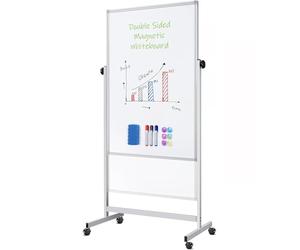 Techly 622045 Lavagna Magnetica Bifacciale 80x120cm con Ruote e Altezza Regolabile