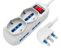 Techly 622328 Presa Multipla a 4 Posti 10/16A Bipasso e 2 10/16A Bipasso Schuko con Interruttore Bianco