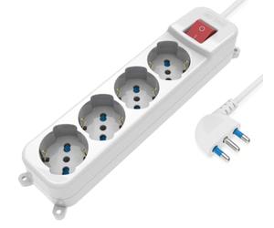Techly 622359 Multipresa 4 Posti Italiana Bipasso/Schuko con Spina 16A angolata Bianco