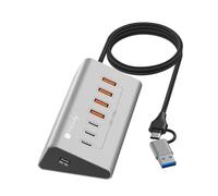 Techly 623691 Hub USB 3.2 Gen2 a 4 Porte USB-A, 3p USB-C™ in Metallo Silver
