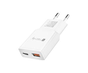 Techly 624001 Caricatore Alimentatore USB-C™ 20W e USB-A QC da Muro Bianco