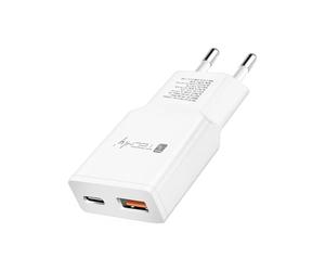 Techly 624018 Caricatore Alimentatore USB-C™ 30W e USB-A QC da Muro Bianco
