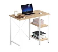 Techly Scrivania per Computer in Metallo con Ripiani Rovere Chiaro e Bianco