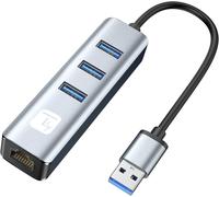 Techly Adattatore Convertitore USB tipo A a RJ45 Gigabit con Hub 3 Porte USB 5 G