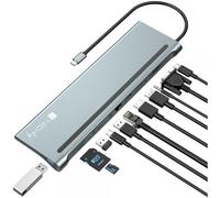 Techly Docking Station 12 in 1 USB-C™ Hub VGA HDMI DP RJ45 con Lettore Mic