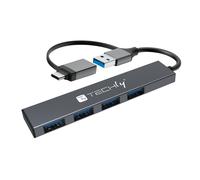 Techly 621925 Hub USB-A USB-C™ 3.2 a 4 Porte USB-A Slim in Metallo Grigio