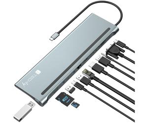 Techly IUSB31C-DOCK12DPHD replicatore di porte e docking station per laptop Cablato USB 3.2 Gen 1 (3.1 Gen 1) Type-C Grigio - Nouvo