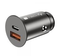 Techly Mini Caricatore da Auto USB-A e USB-C™ Ricarica rapida 38W Metallo Nero