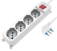 Techly 622359 Multipresa 4 Posti Italiana Bipasso/Schuko con Spina 16A angolata Bianco
