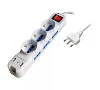 Techly Multipresa 6 Posti Italiana Bipasso con 2 Prese USB Bianca