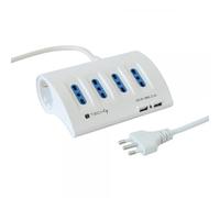 Techly 100082 Multipresa da Tavolo 4 Prese Italiane Bipasso 2 Schuko e 2 USB Bianca Bianco