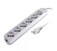 Techly 367232 Presa Multipla a 6 Posti Italiana Bipasso/Schuko Spina 10A Bianco/Grigio