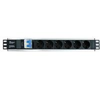 Techly Professional 023233 Multipresa 6 Posti da Rack 19" con Magnetotermico Spina Schuko Angolata 1.5U Nero/Argento