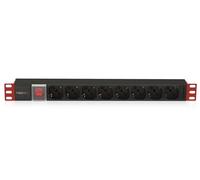 Techly Professional 023318 Multipresa 8 Posti da Rack 19" con Interruttore Spina Italiana 1U Nero/Rosso