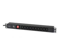 Techly Professional 023783 Multipresa 10 Posti VDE da Rack 19" con Interruttore Spina C14 1U Nero