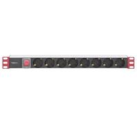 Techly Professional 100488 Multipresa 8 Posti da Rack 19" con Interruttore Spina Schuko Angolata 1U Nero/Rosso