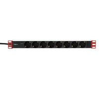 Techly Professional Multipresa da Rack 19'' 106916 – 8 posti, 1U, Spina Schuko angolata – Nero/Rosso