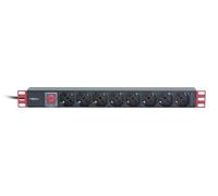 Techly Professional 108286 Multipresa 8 Posti da Rack 19" con Interruttore Spina Italiana Cavo 3 Metri 1U Nero/Rosso