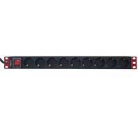 Techly Professional 366709 Multipresa 9 Posti da Rack 19" con Interruttore Spina Schuko Angolata 1U Nero/Rosso