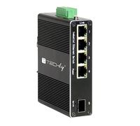 Techly Professional 621338 Convertitore Ethernet Industriale Gigabit 4 Porte RJ45 a 1 Porta SFP Non Gestito Nero