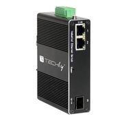 Techly Professional 621345 Convertitore Ethernet Industriale Gigabit 2 Porte RJ45 a 1 Porta SFP Non Gestito Nero