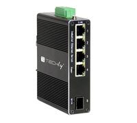 Techly Professional 621338 Convertitore Ethernet Industriale Gigabit 4 Porte RJ45 a 1 Porta SFP Non Gestito Nero