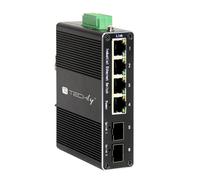 Techly Professional 621352 Convertitore Ethernet Industriale Gigabit 4 Porte RJ45 a 2 Porte SFP Non Gestito Nero