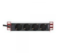Techly Multipresa da rack 10'' 4 posti Spina Schuko angolata 1U Nero/Rosso